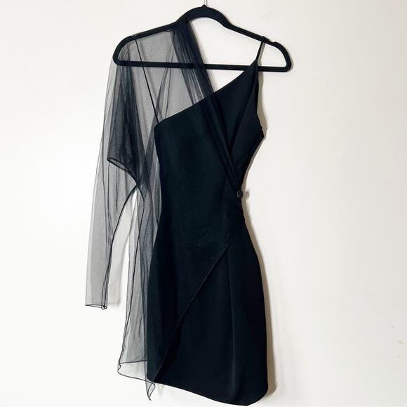 Cushnie Black Single Sleeve Mini Dress Tulle Overlay Size 0 - Picture 3 of 9